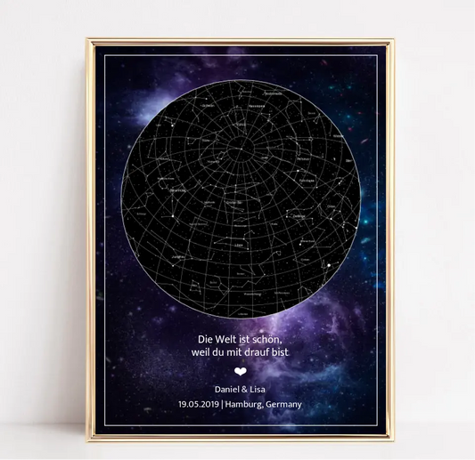 Personalisierte Sternenkarte - Die Welt ist schön, weil du mit drauf bist