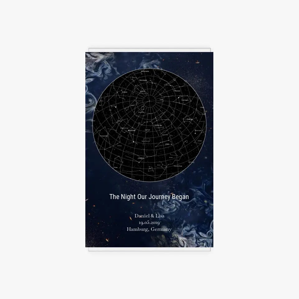 Sternenkarte Acrylschild mit Holzstandfuß - The Night Our Journey Began