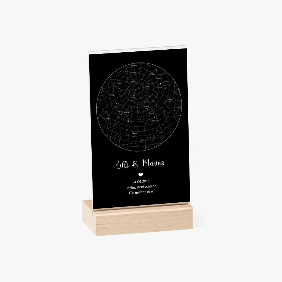 Sternenkarte Acrylschild mit Holzstandfuß