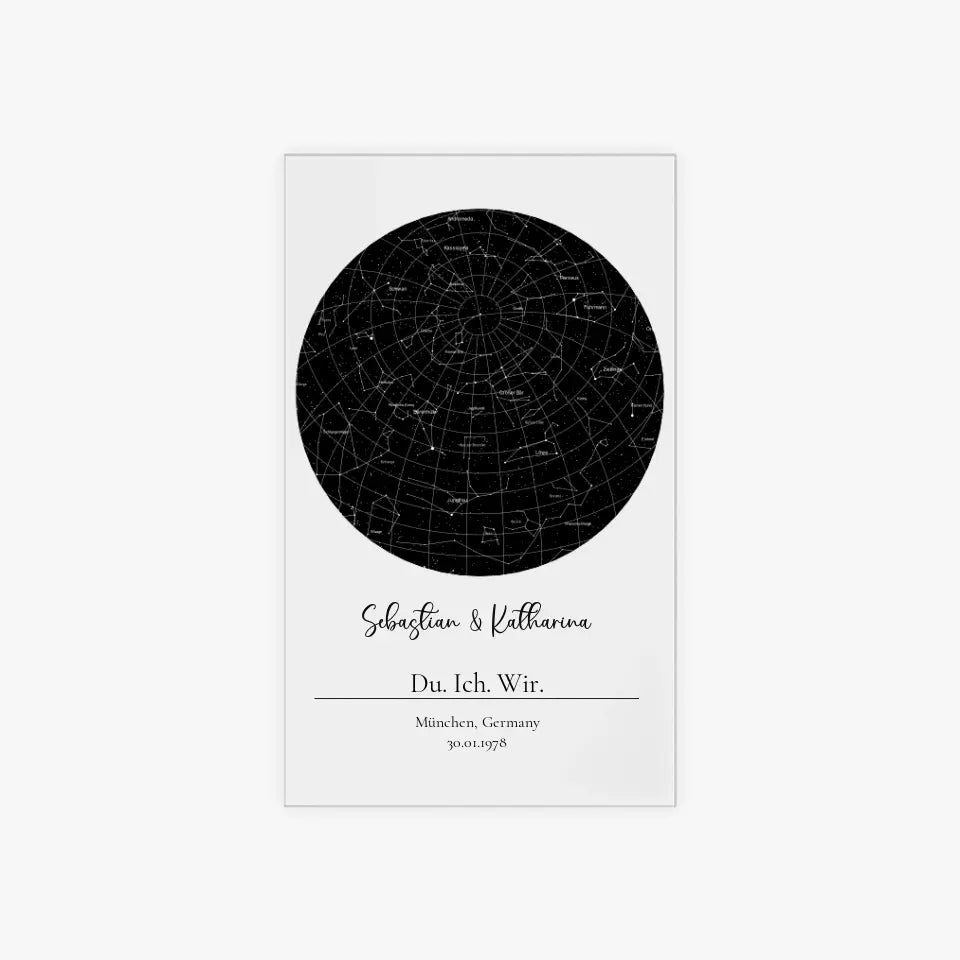 Sternenkarte Acrylschild mit Holzstandfuß - Du. Ich. Wir.