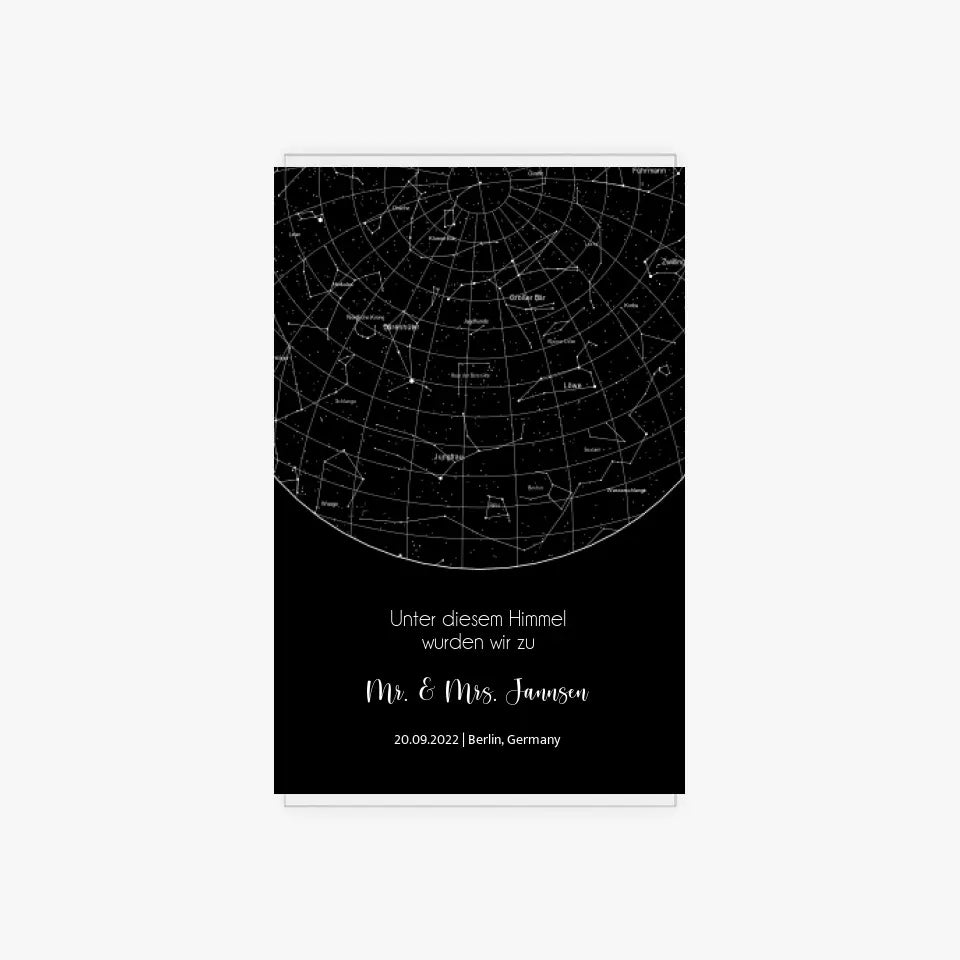 Sternenkarte Acrylschild mit Holzstandfuß - Unter diesem Himmel wurden wir zu