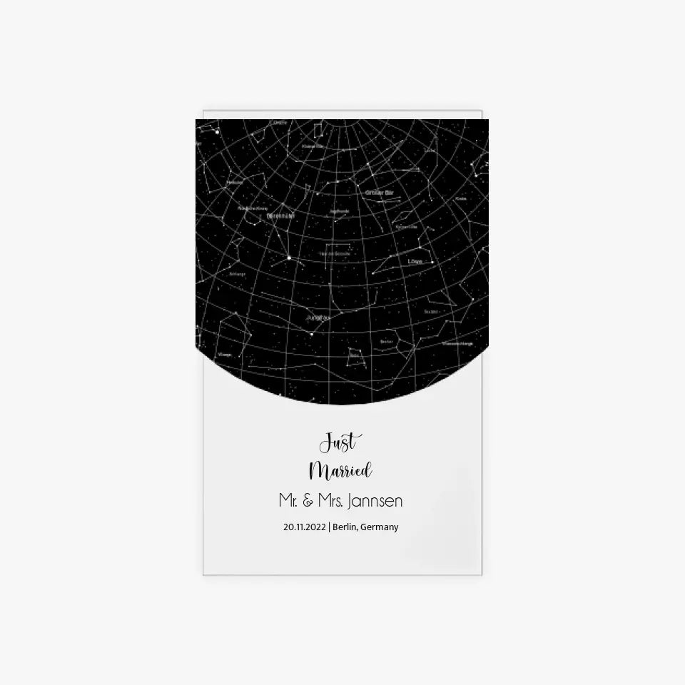 Sternenkarte Acrylschild mit Holzstandfuß - Just Married