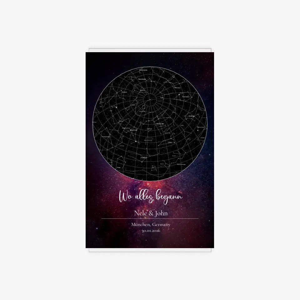 Sternenkarte Acrylschild mit Holzstandfuß - Wo alles begann