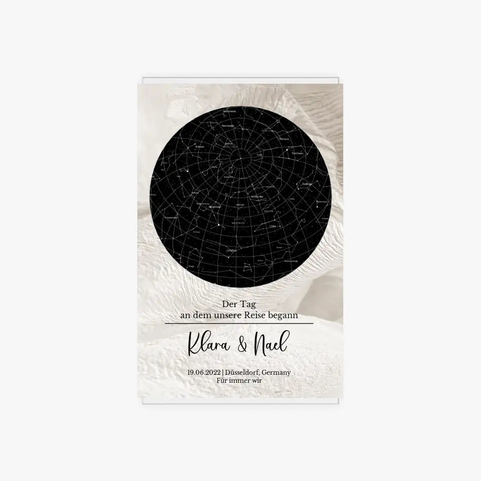 Sternenkarte Acrylschild mit Holzstandfuß - Der Tag an dem unsere Reise begann