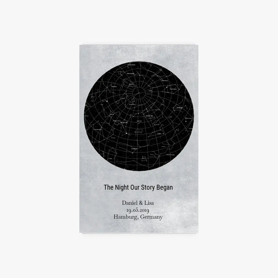 Sternenkarte Acrylschild mit Holzstandfuß - The Night Our Story Began
