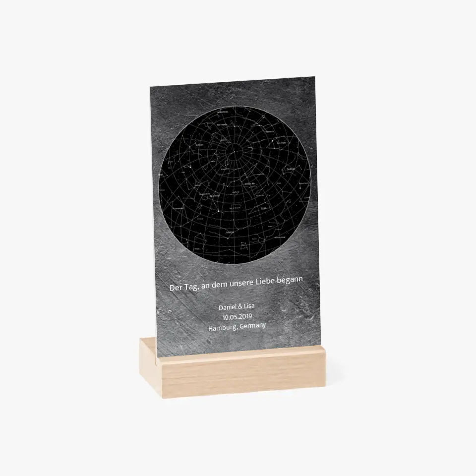 Sternenkarte Acrylschild mit Holzstandfuß - Der Tag, an dem unsere Liebe begann