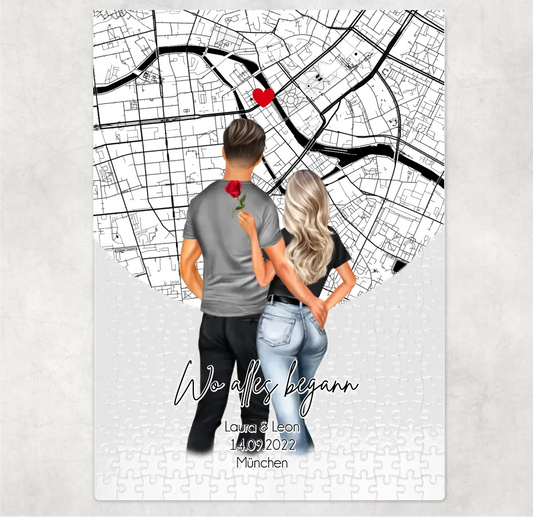 Paar mit Stadtkarte/Sternenkarte Puzzle