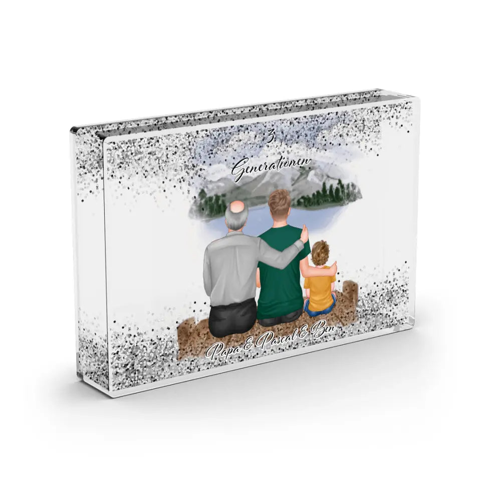 Opa, Papa und Enkel - Schneekugel Silber Glitzer