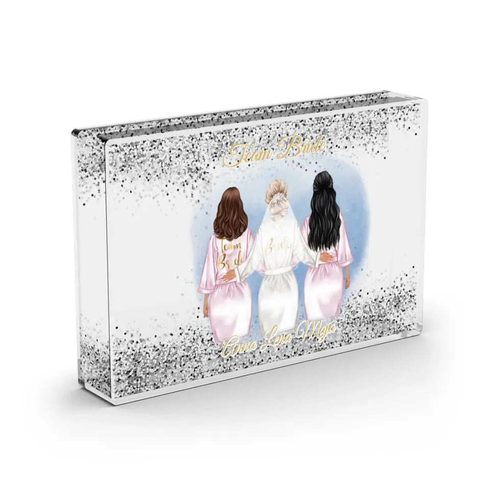 Braut & Freundinnen 2-3 Personen- Schneekugel Silber Glitzer