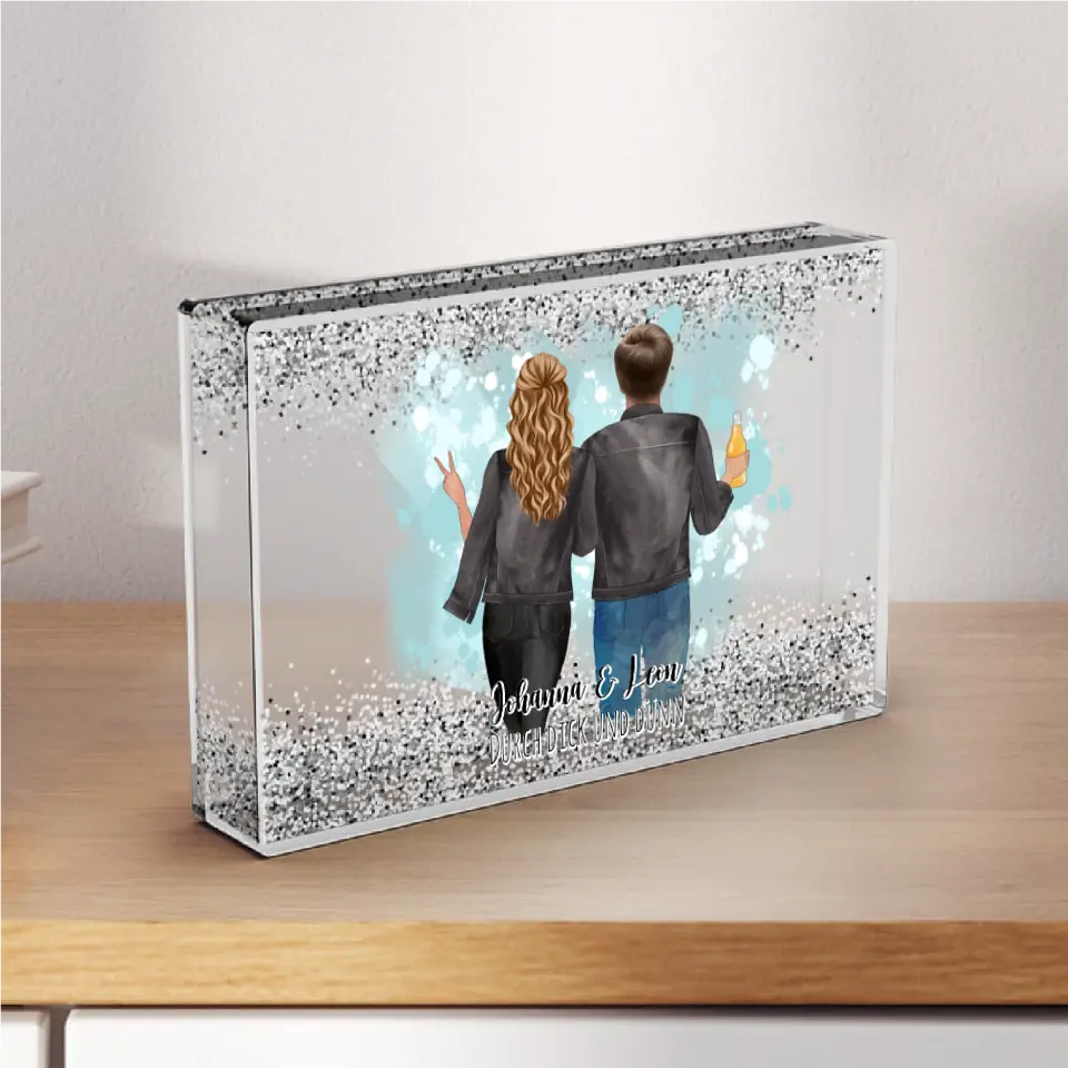 Beste Freunde - Schneekugel Silber Glitzer