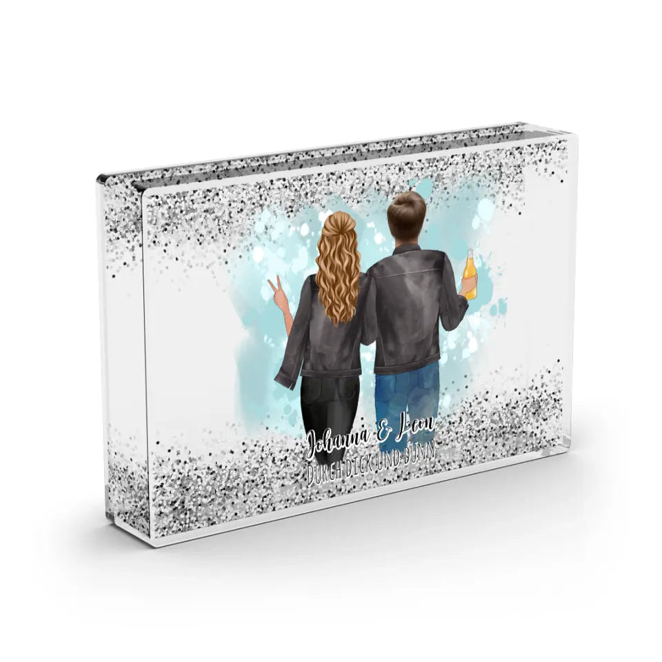 Beste Freunde - Schneekugel Silber Glitzer