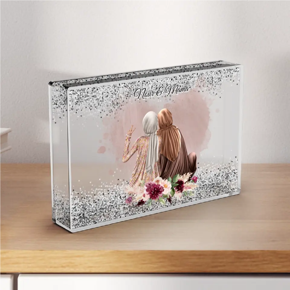 Muslim Mama & Tochter - Schneekugel Silber Glitzer