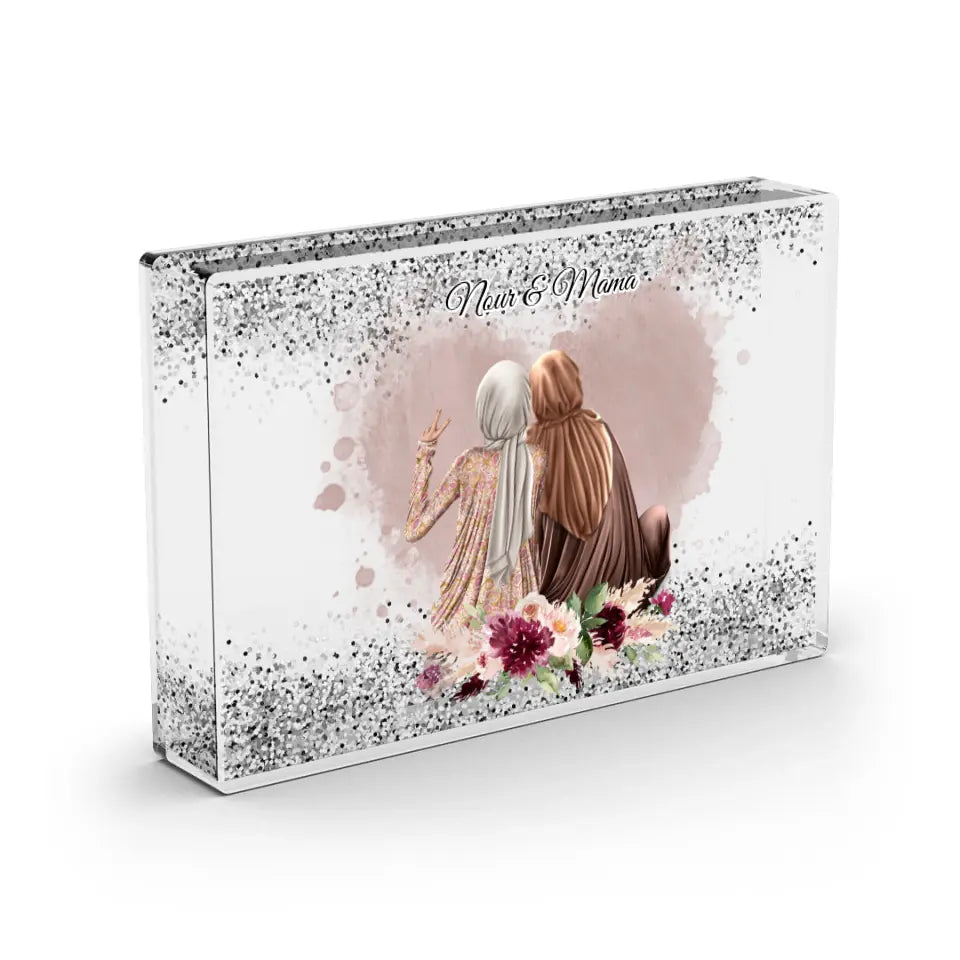 Muslim Mama & Tochter - Schneekugel Silber Glitzer