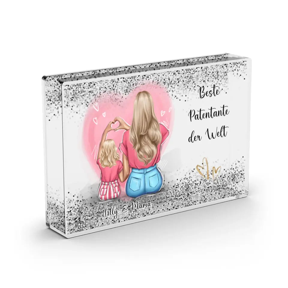 Tante/Onkel & Kind - Schneekugel Silber Glitzer