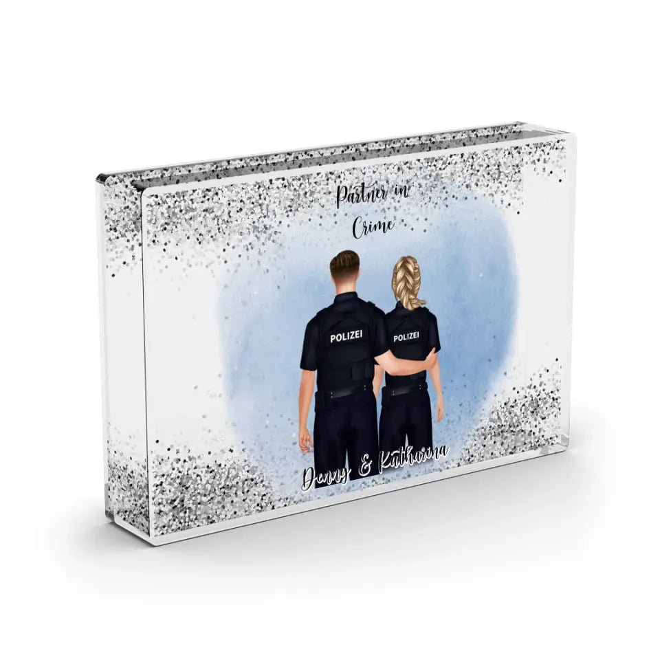 Polizist & Polizistin - Schneekugel Silber Glitzer