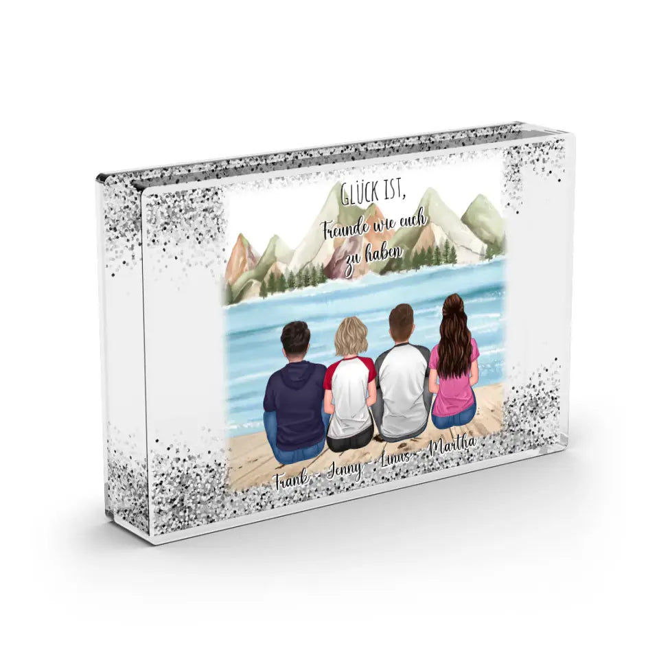 4 Freunde - Schneekugel Silber Glitzer