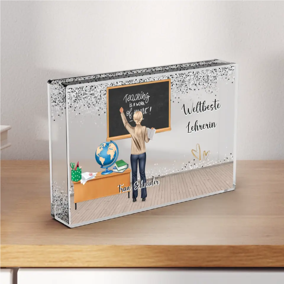 Lehrerin - Schneekugel Silber Glitzer