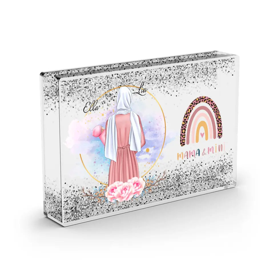 Mama & Baby - Schneekugel Silber Glitzer