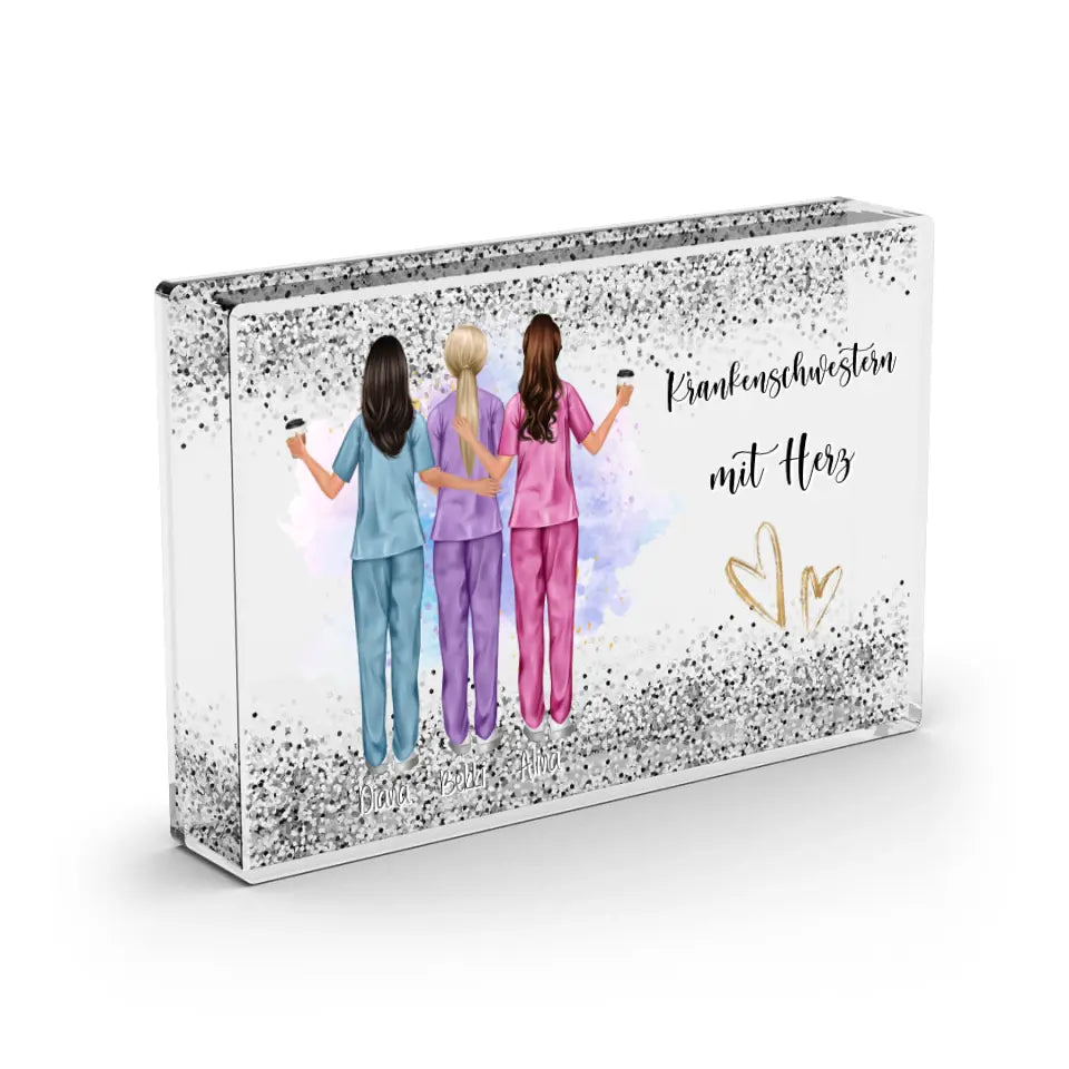 3-5 Krankenschwestern - Schneekugel Silber Glitzer