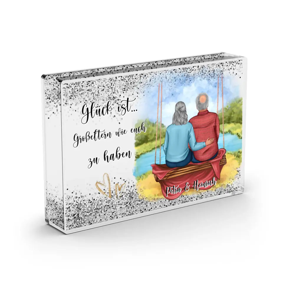 Großeltern - Schneekugel Silber Glitzer