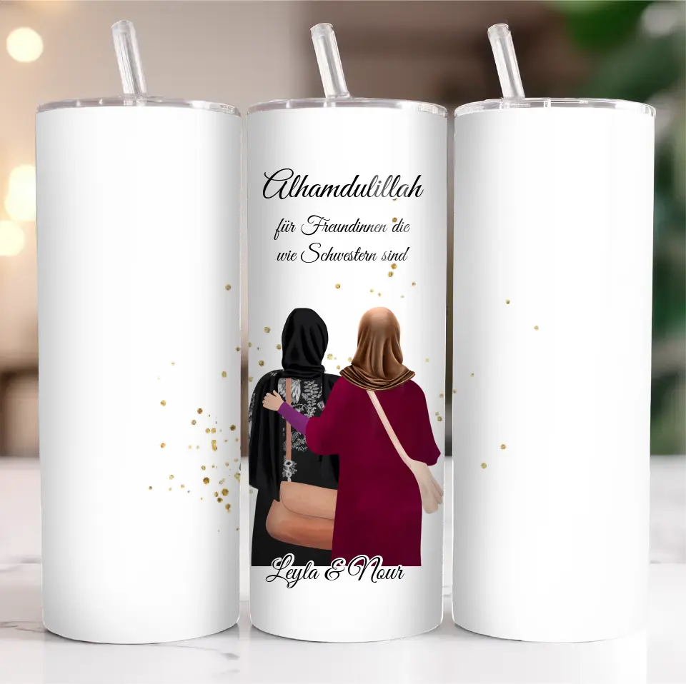 Personalisierte Freundin Kopftuch, Geschenk Freundin Hijab - 2-4 Freundinnen Tasse / Thermobecher
