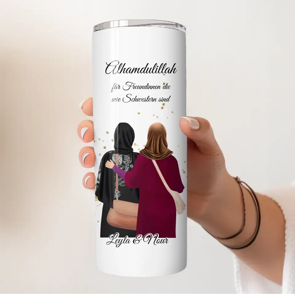 Personalisierte Freundin Kopftuch, Geschenk Freundin Hijab - 2-4 Freundinnen Tasse / Thermobecher