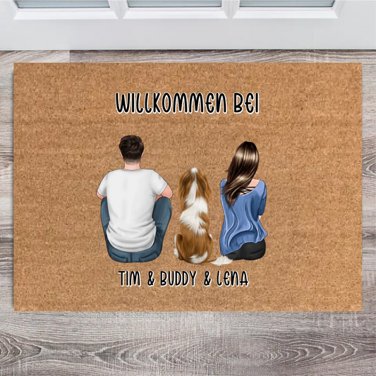 Personalisierte Fußmatte Mann & Frau mit 1-2 Haustieren