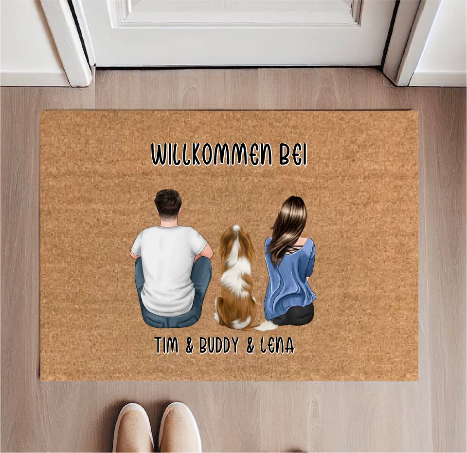Personalisierte Fußmatte Mann & Frau mit 1-2 Haustieren