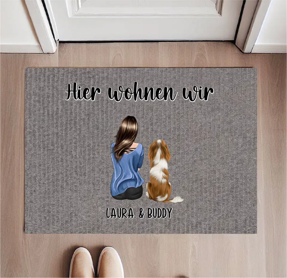 Personalisierte Fußmatte Frau/Mann mit 1 Haustier