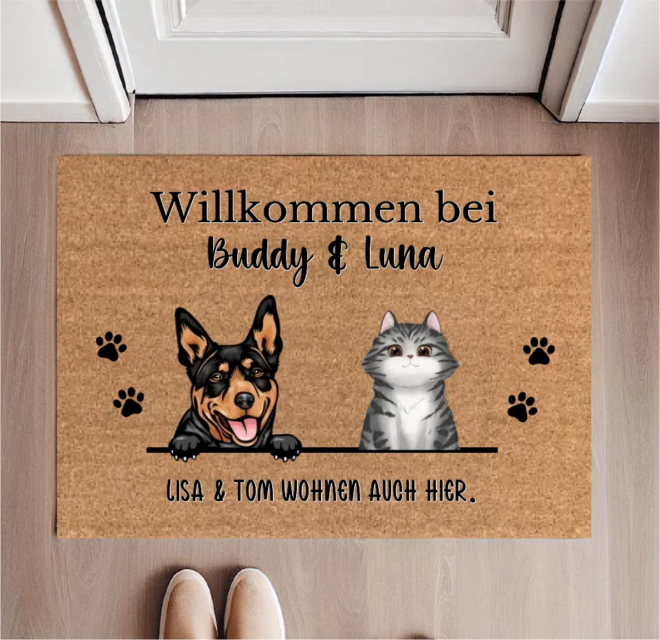 Personalisierte Fußmatte 1-5 Hunde & Katzen