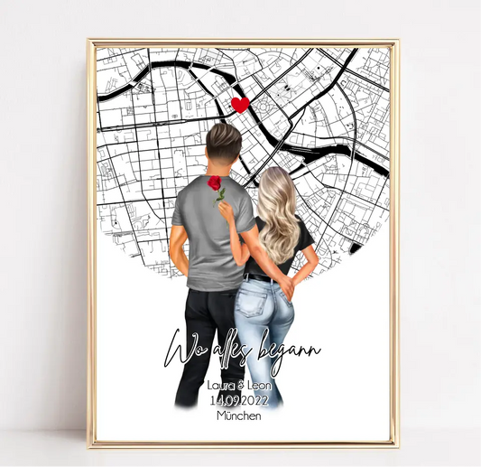 Paar mit Stadtkarte o. Sternenhimmel