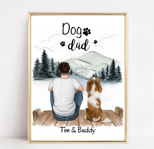 Herrchen mit Hund oder Katze Poster