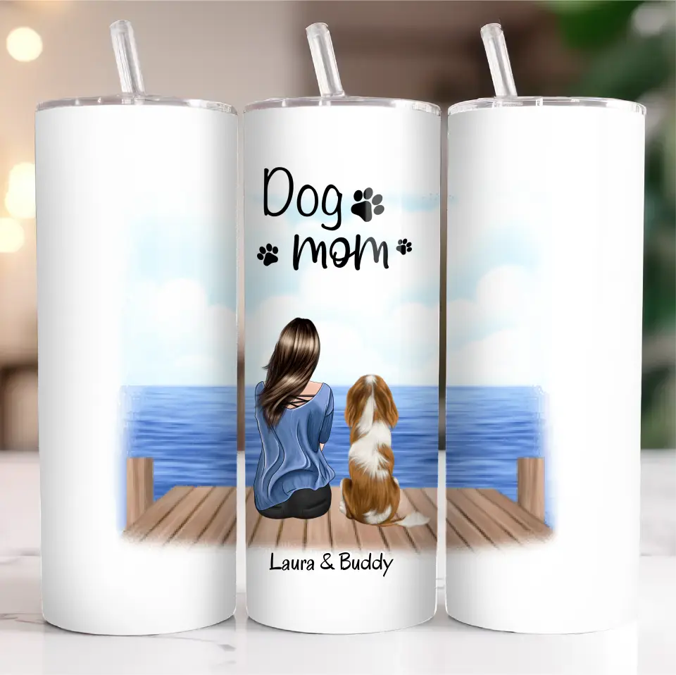 Frau/Mann mit Hund/Katze Haustier Tasse / Thermobecher