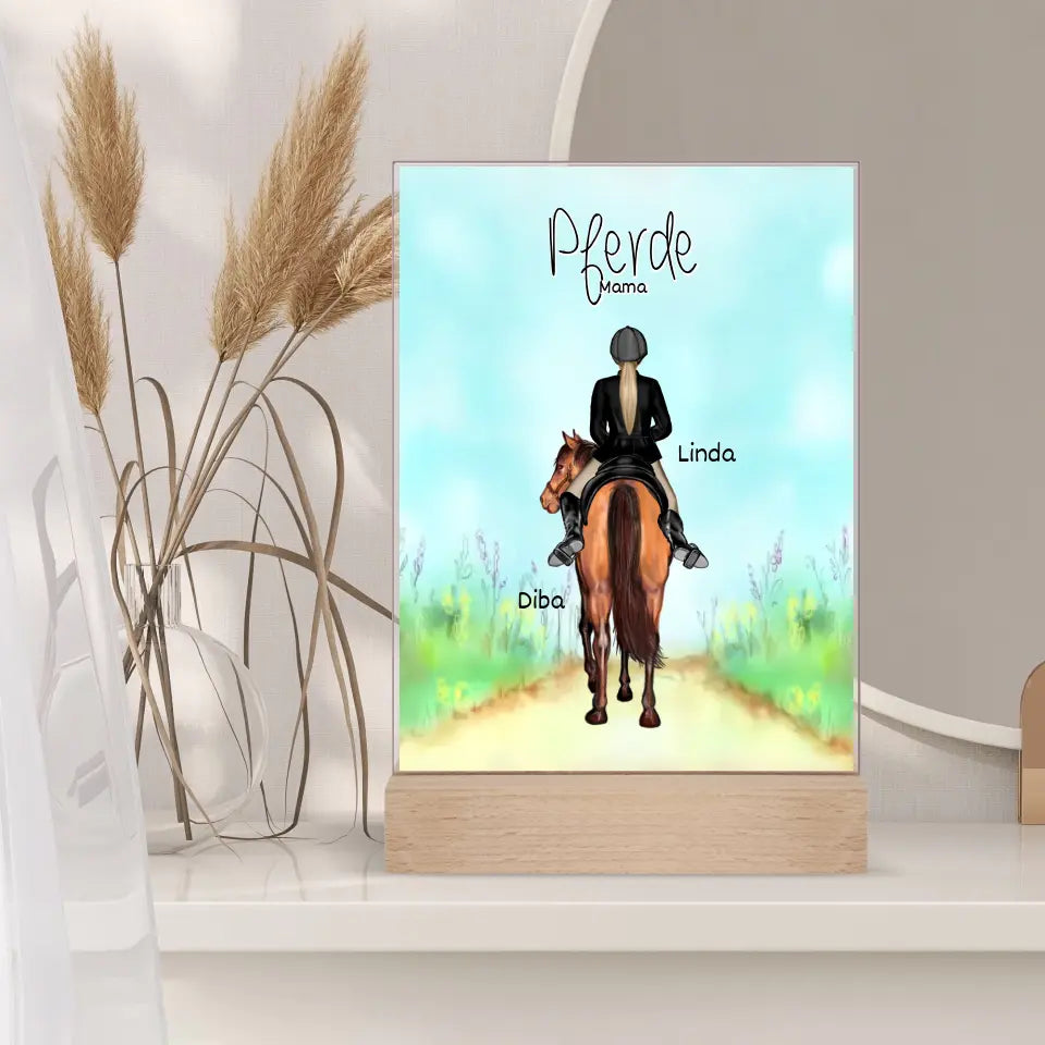 1-2 Freundinnen mit Pferd Acrylschild