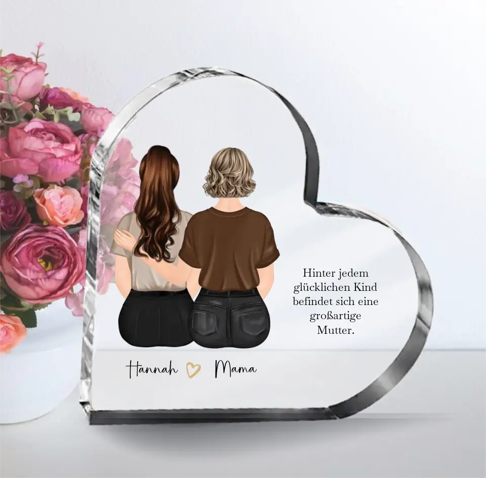 Mama & Tochter Herz Glasaufsteller