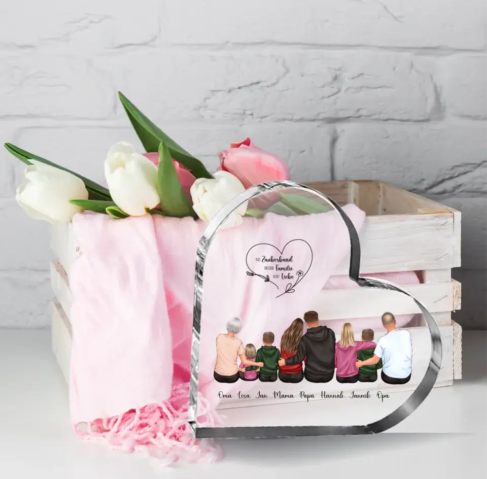 Familie 5-8 Personen Herz Glasaufsteller