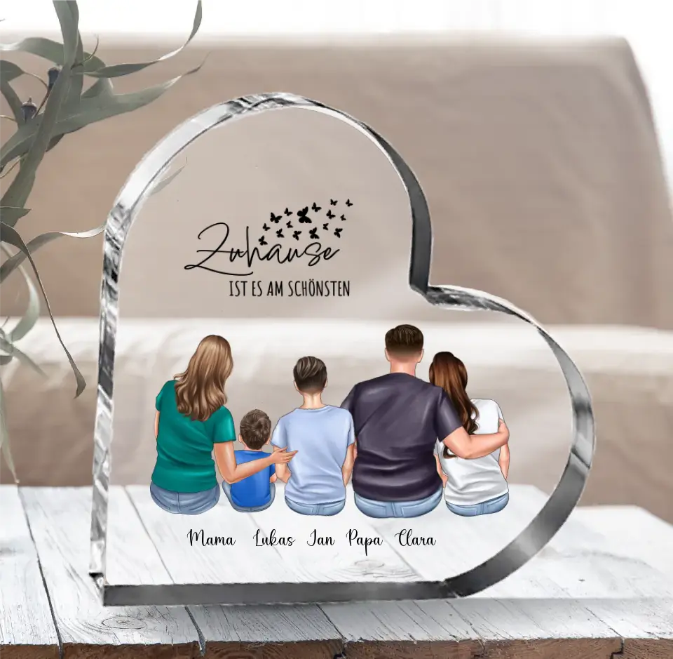 Familie 4-5 Personen Herz Glasaufsteller