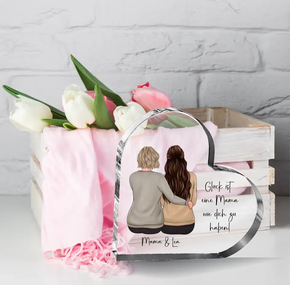 Mama & Tochter Herz Glasaufsteller