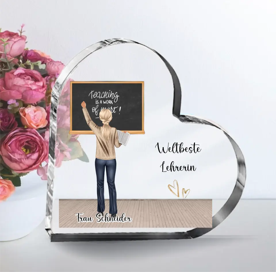 Lehrerin Herz Glasaufsteller