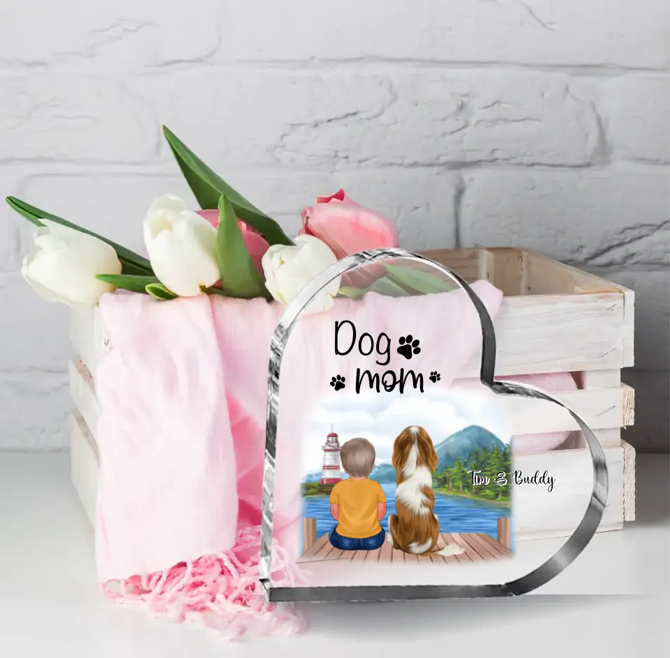 Baby/Kind mit Haustier Herz Glasaufsteller