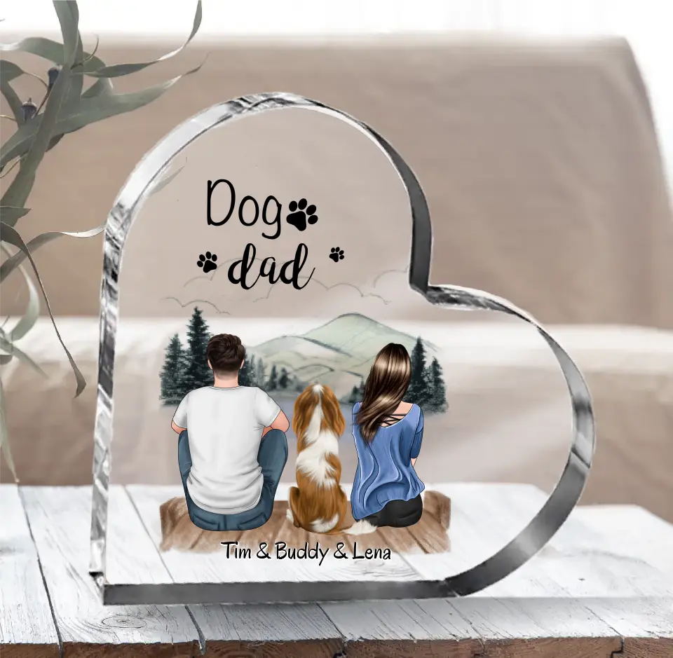 Frauchen & Herrchen mit Haustier (Hund/Katze) Herz Glasaufsteller