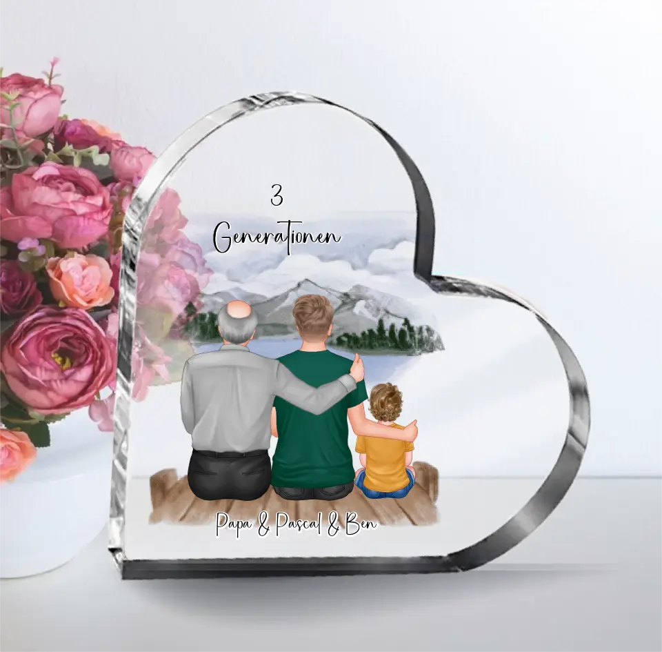 Vater, Sohn & Enkel/in Herz Glasaufsteller