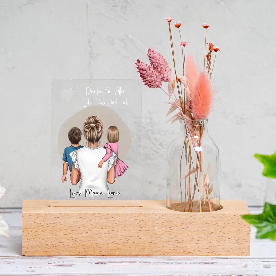 Acrylschild mit Vase Mama & 1-2 Kinder
