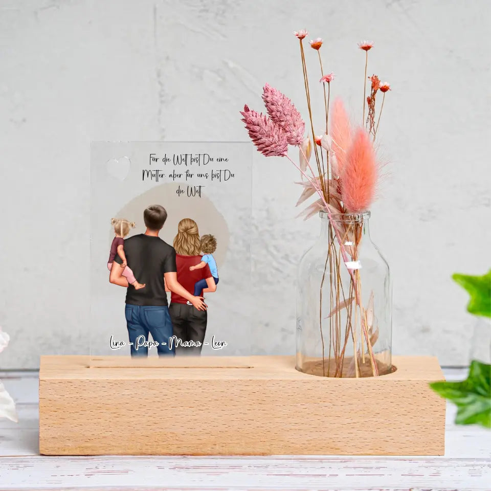 Familie 1-2 Kinder Acrylschild mit Vase