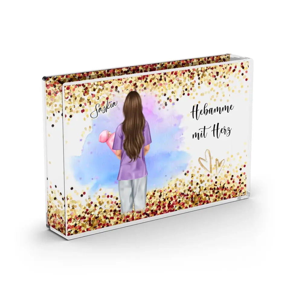 Hebamme - Schneekugel RoseGold Pailletten