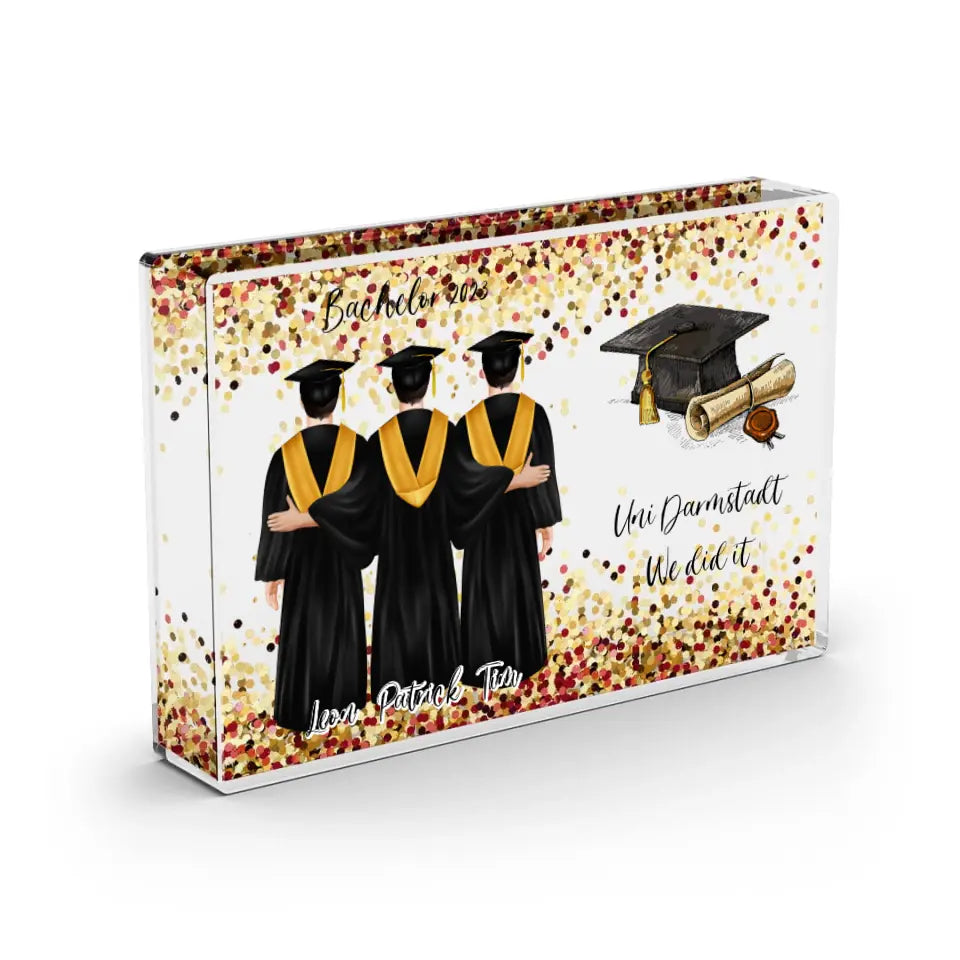 Abschluss 2-4 Freunde - Schneekugel GoldRose Pailletten