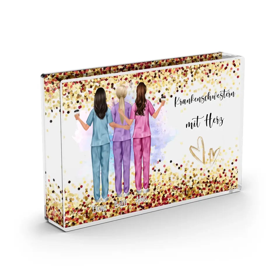 3-5 Krankenschwestern - Schneekugel GoldRose Pailletten