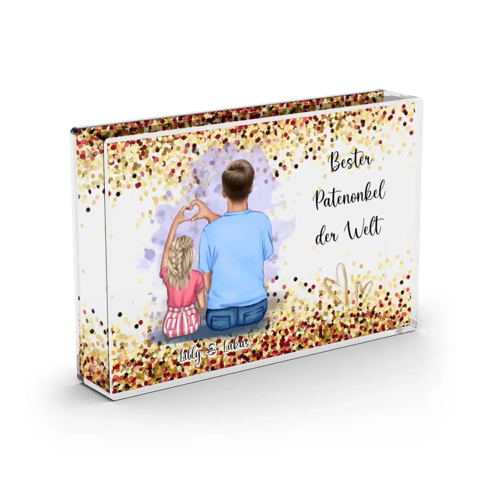 Patenonkel/tante & Kind - Schneekugel GoldRose Pailletten