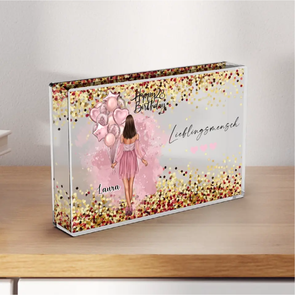 Geburtstags Girl - Schneekugel GoldRose Pailletten