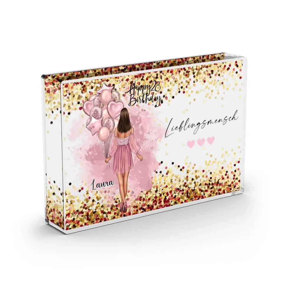 Geburtstags Girl - Schneekugel GoldRose Pailletten